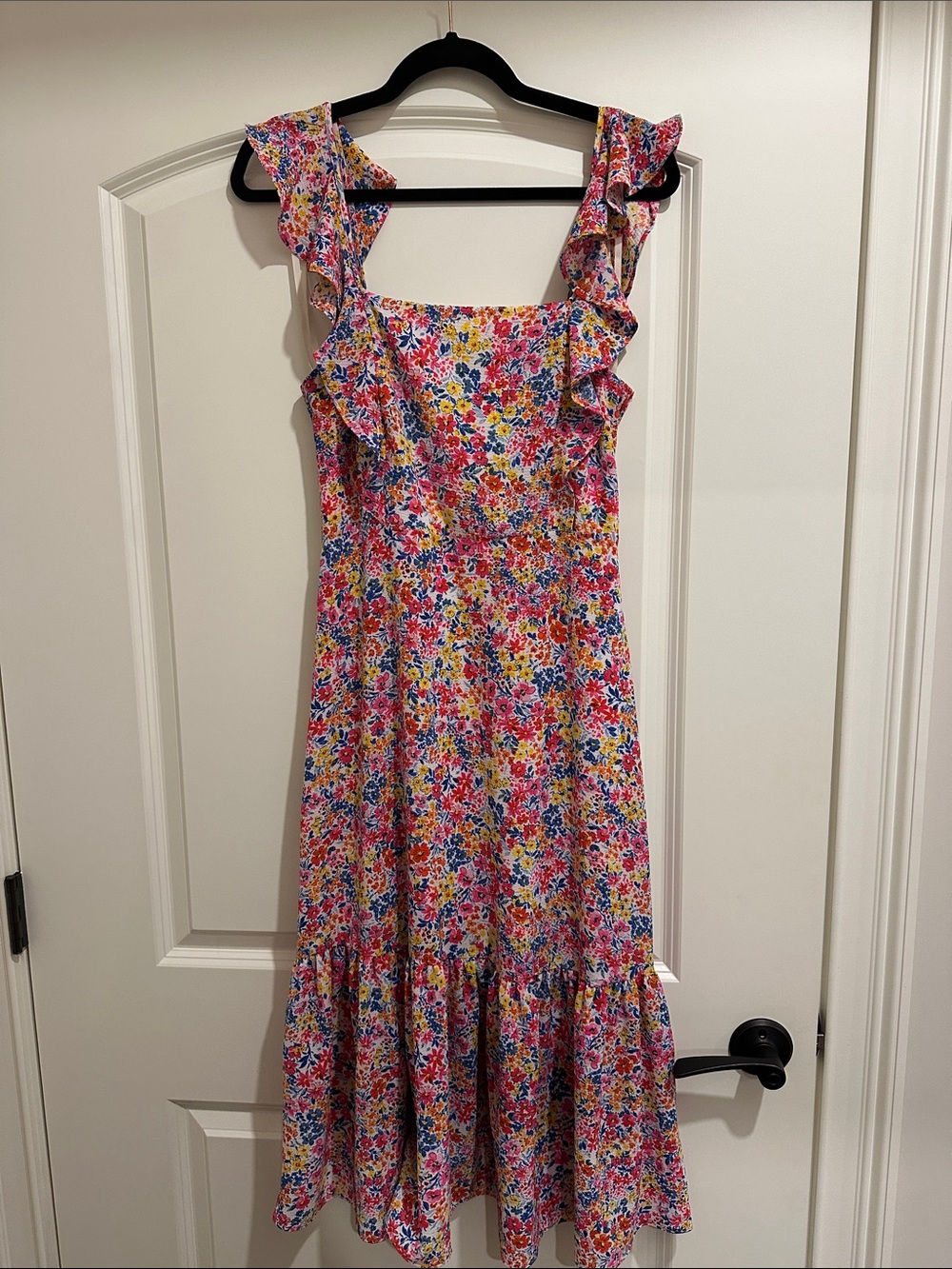 Floral Ruffle Strap Midi Dress in Multi